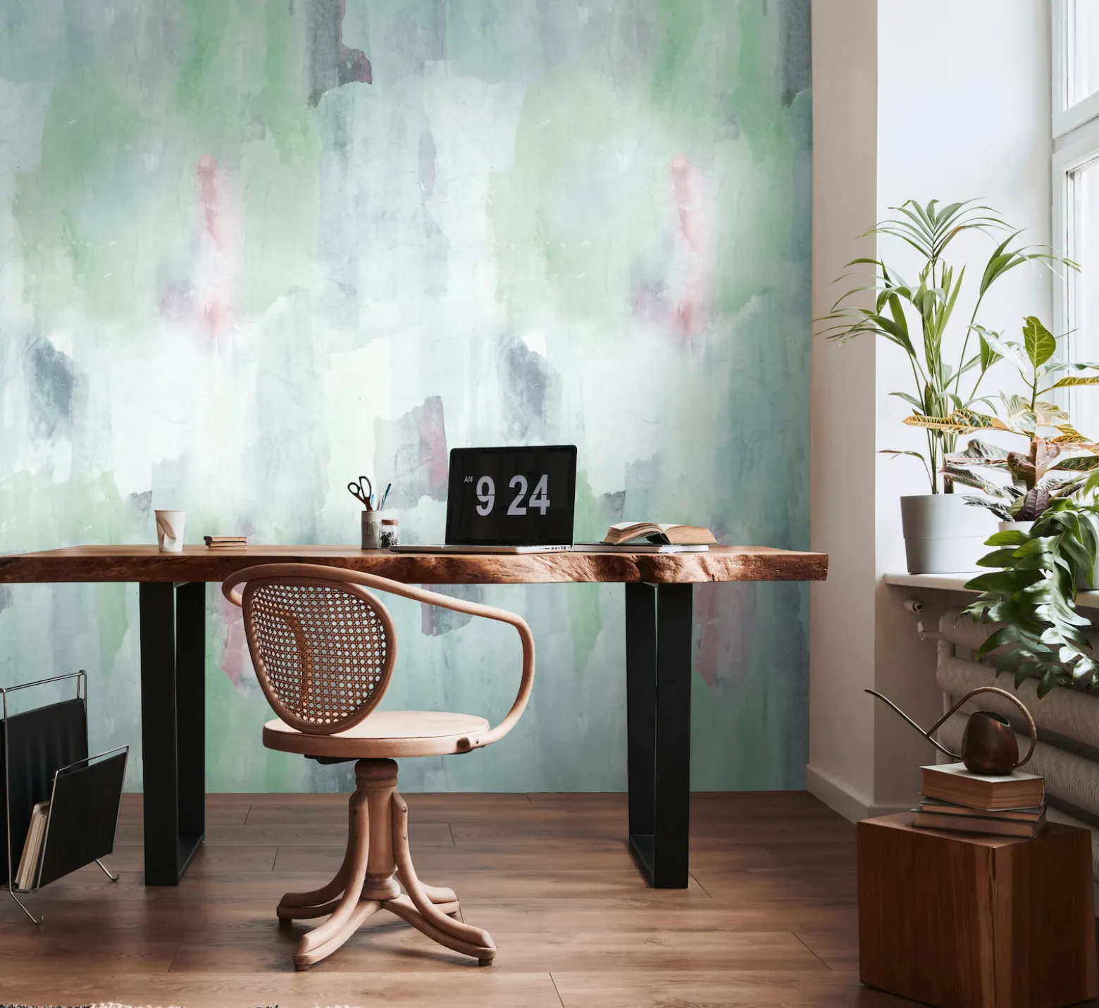 Fototapete Vlies Aquarell Optik Grün Blau 78207-1