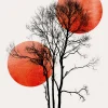 Fototapete Vlies Baum Mond Natur rot schwarz