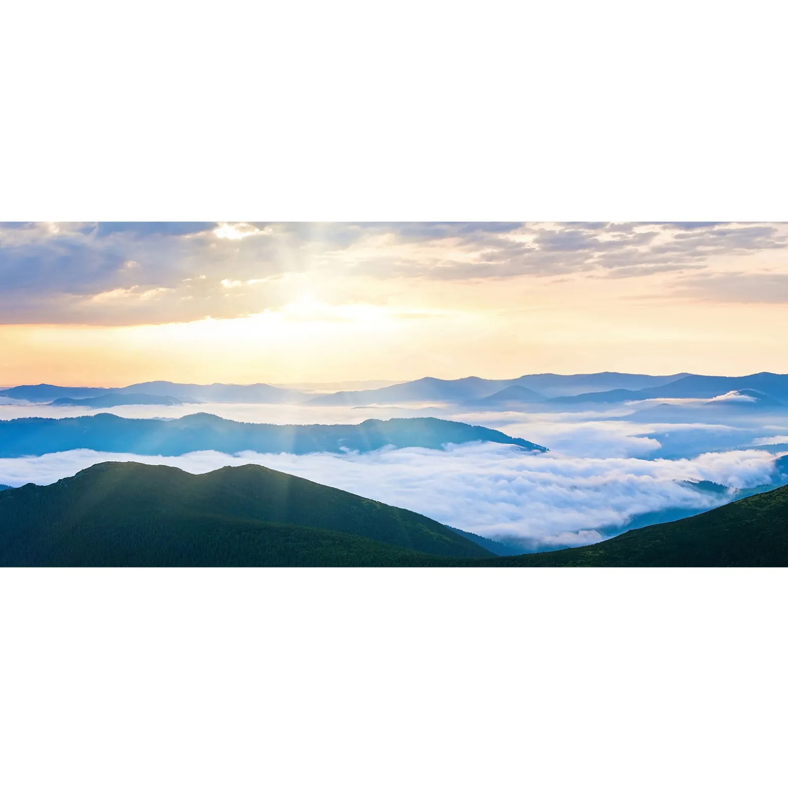 Fototapete Vlies Bergblick Sonne Wolken blau