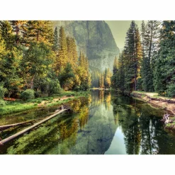 Fototapete Vlies Berge Fluss Wald grün braun