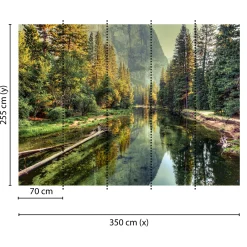 Fototapete Vlies Berge Fluss Wald grün braun