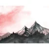 Fototapete Vlies Berge Gemalt Landschaft grau rot weiß