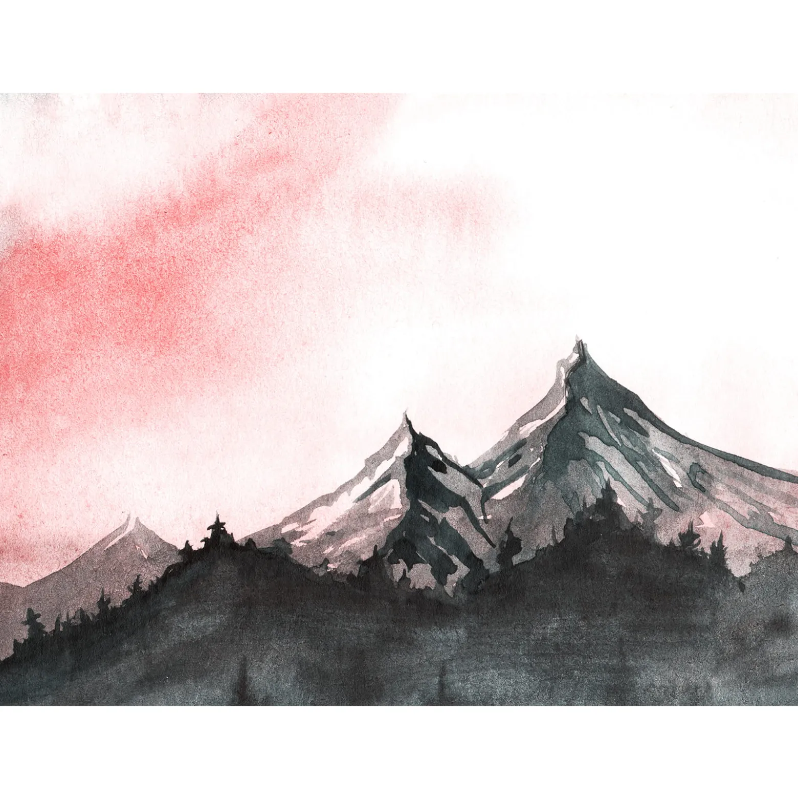 Fototapete Vlies Berge Gemalt Landschaft grau rot weiß
