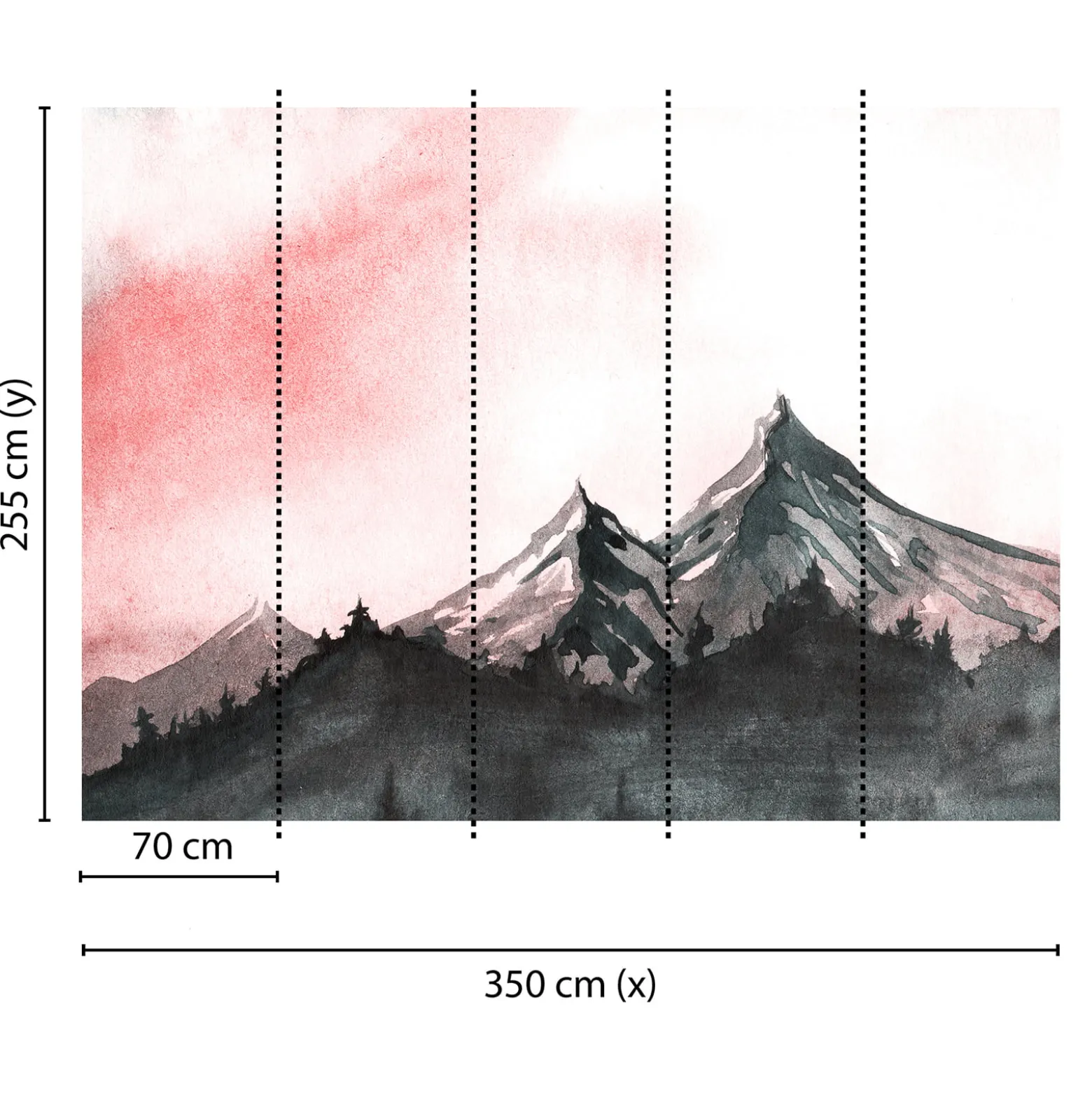 Fototapete Vlies Berge Gemalt Landschaft grau rot weiß