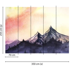 Fototapete Vlies Berge Gemalt Landschaft grau rot gelb