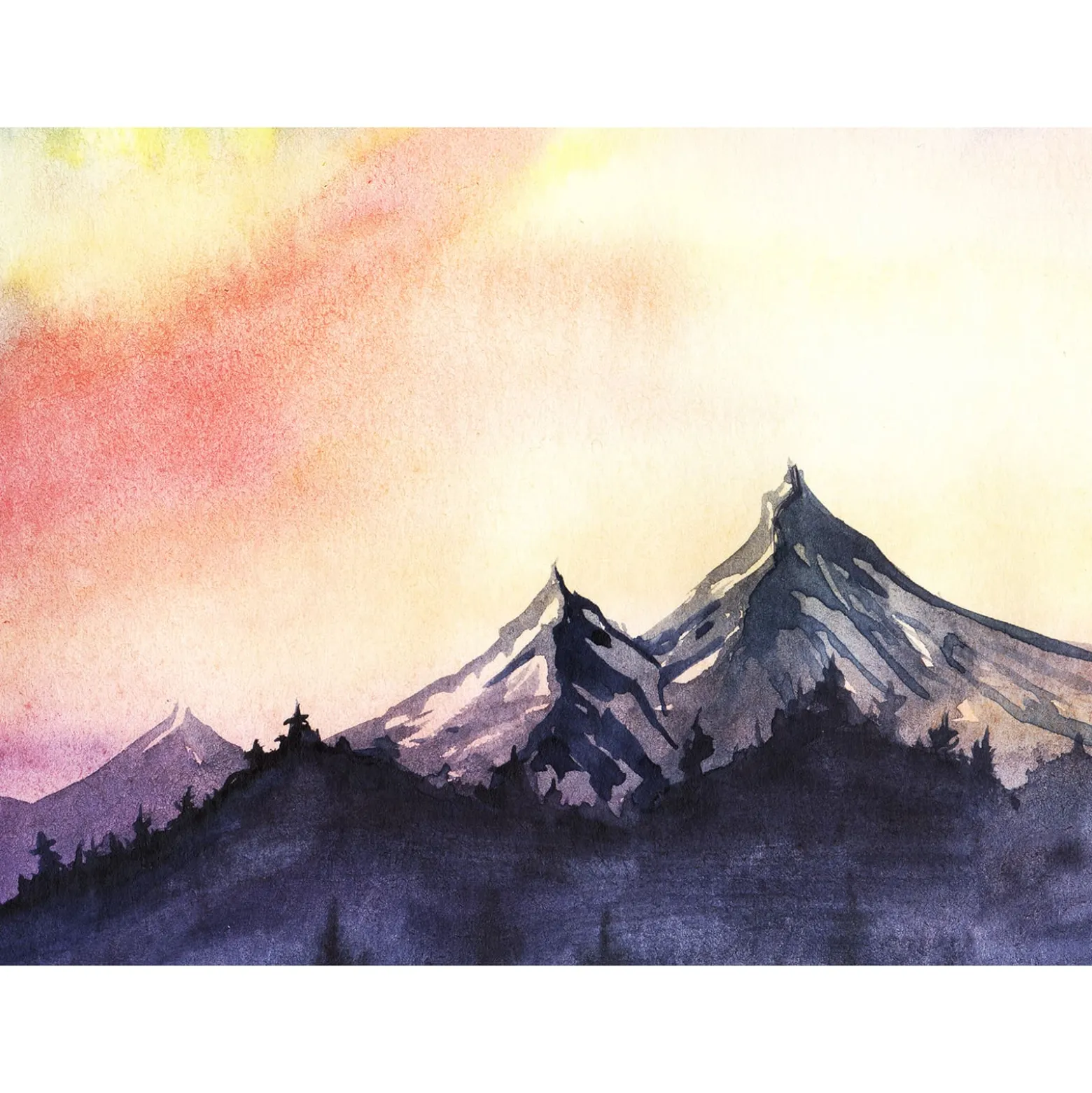 Fototapete Vlies Berge Gemalt Landschaft grau rot gelb