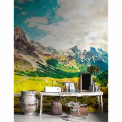 Fototapete Vlies Berge Landschaft blau grün Premium