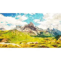 Fototapete Vlies Berge Landschaft blau grün Premium