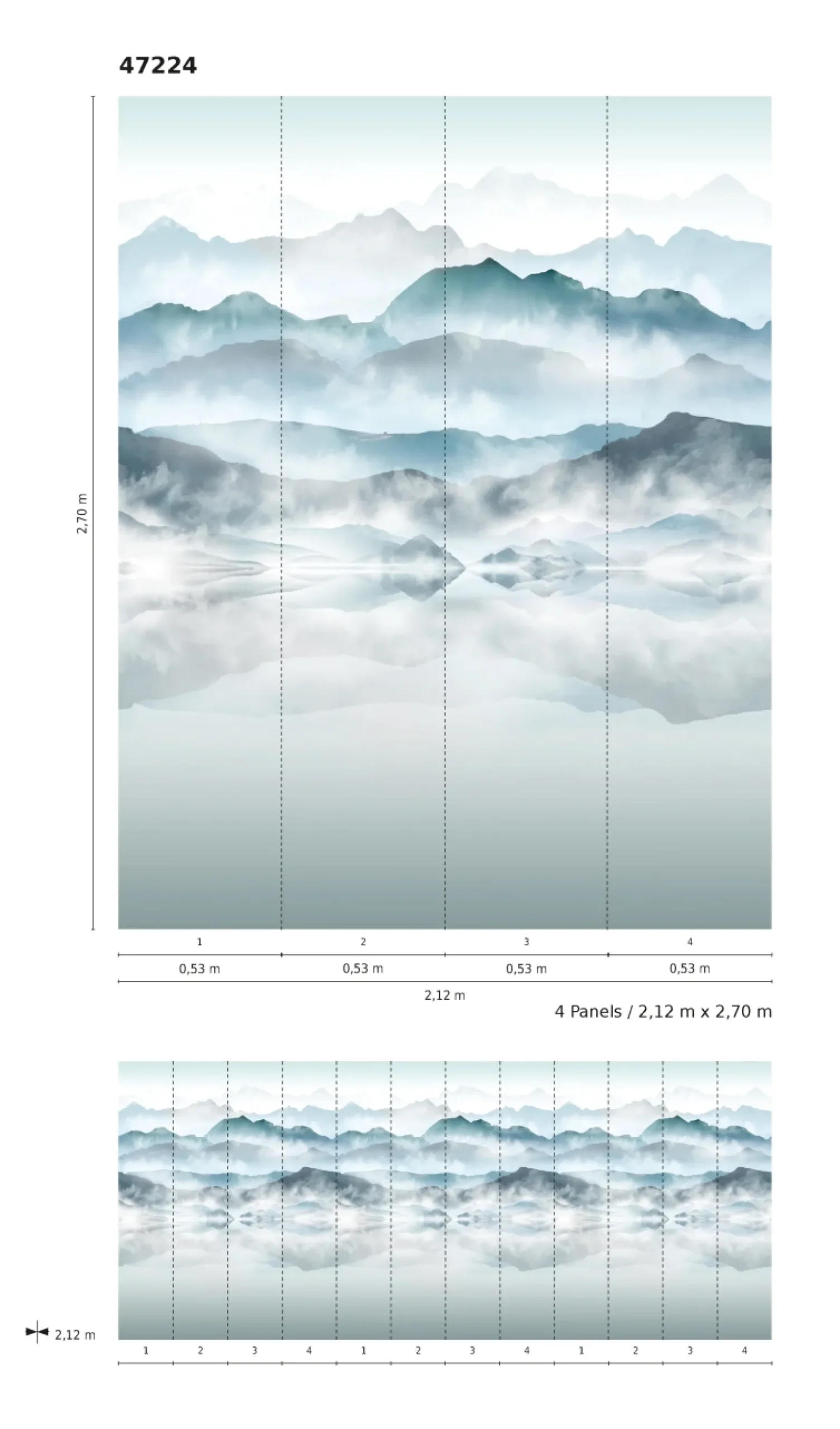Fototapete Vlies Berge Nebel Landschaft blau weiß 47224