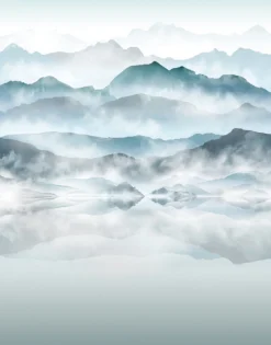 Fototapete Vlies Berge Nebel Landschaft blau weiß 47224
