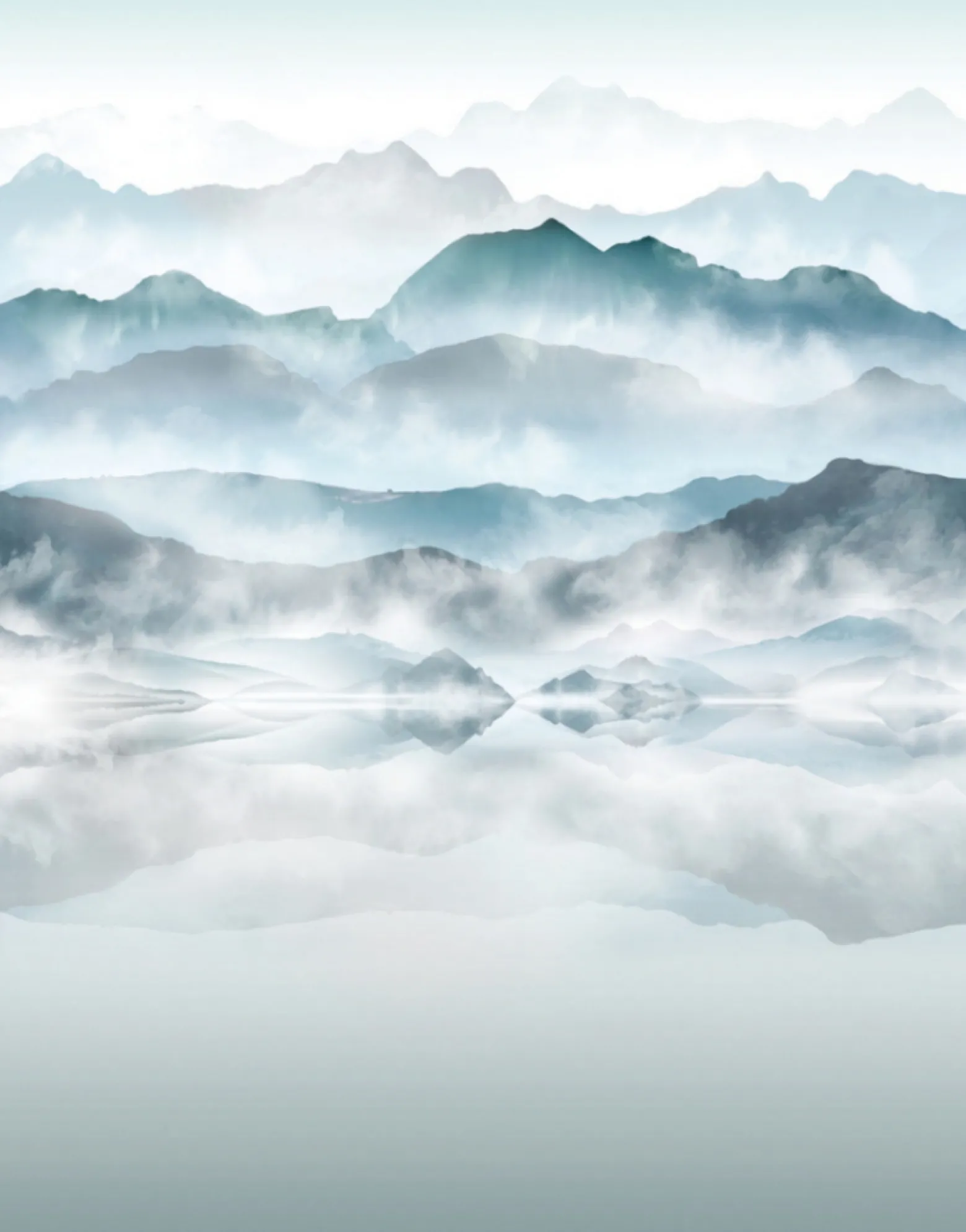 Fototapete Vlies Berge Nebel Landschaft blau weiß 47224
