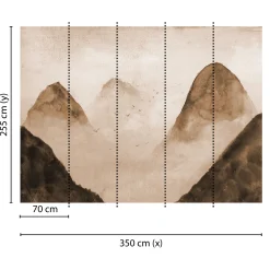 Fototapete Vlies Berge Vögel Nebel braun beige