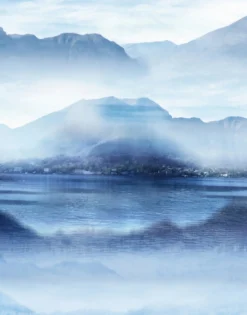 Fototapete Vlies Berge Wasser Landschaft blau weiß