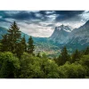 Fototapete Vlies Berg Tal Bäume grün blau grau