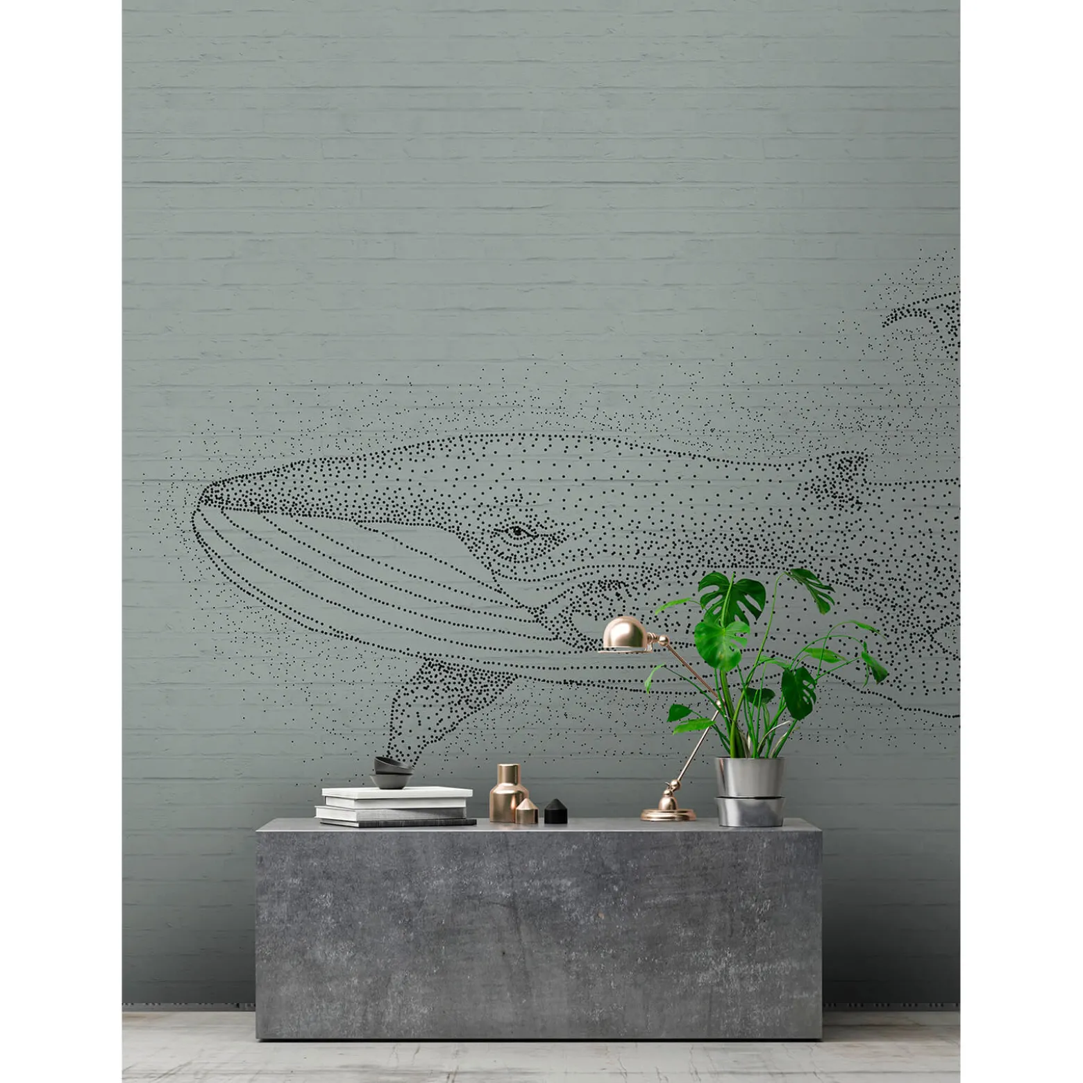 Fototapete Vlies Blauwal Punkte grün schwarz Premium