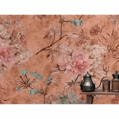 Fototapete Vlies Blüten Floral Vintage rosa rot Premium