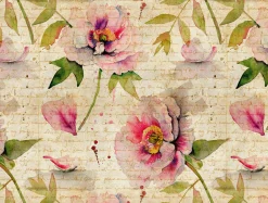 Fototapete Vlies Blüten Schrift Floral beige 38276-1