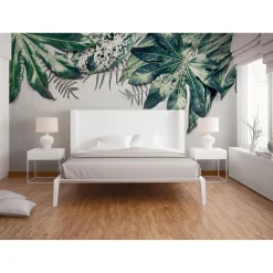 Fototapete Vlies Blätter Beton grün grau Designwalls