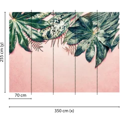Fototapete Vlies Blätter Beton grün rosa Designwalls