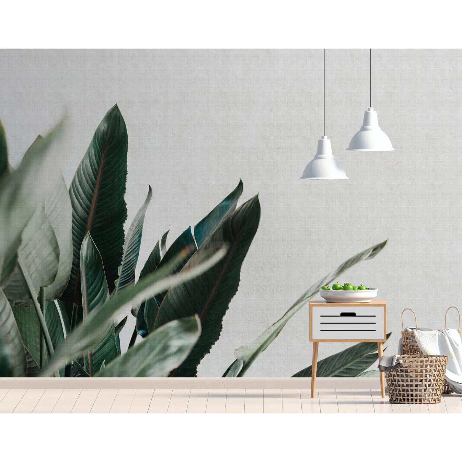 Fototapete Vlies Blätter Floral grün grau Premium
