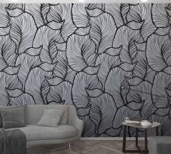 Fototapete Vlies Blätter Grafisch Floral grau 47243
