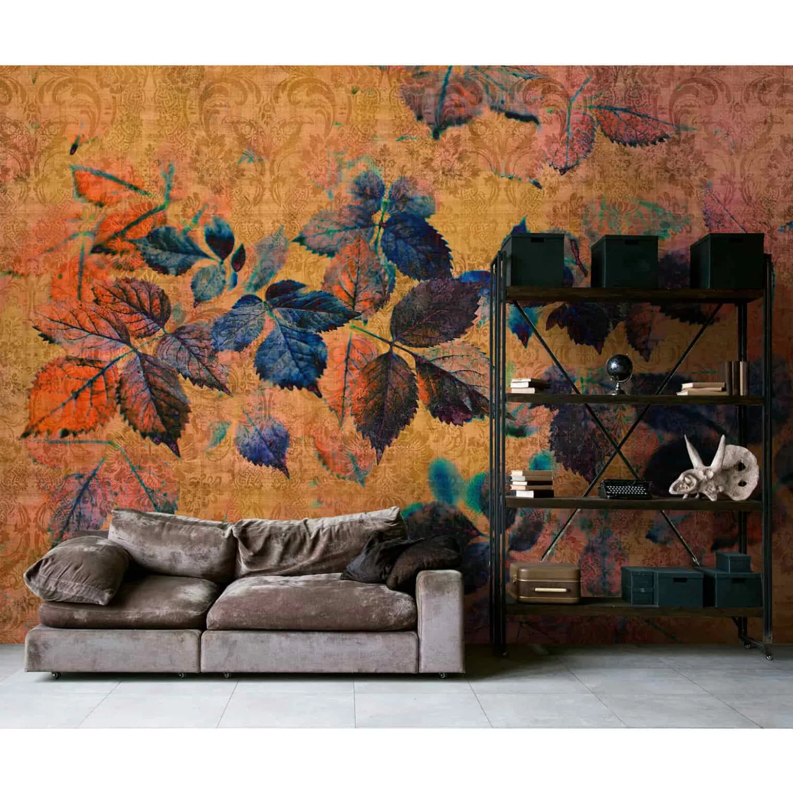 Fototapete Vlies Blätter Ornamente orange lila Premium