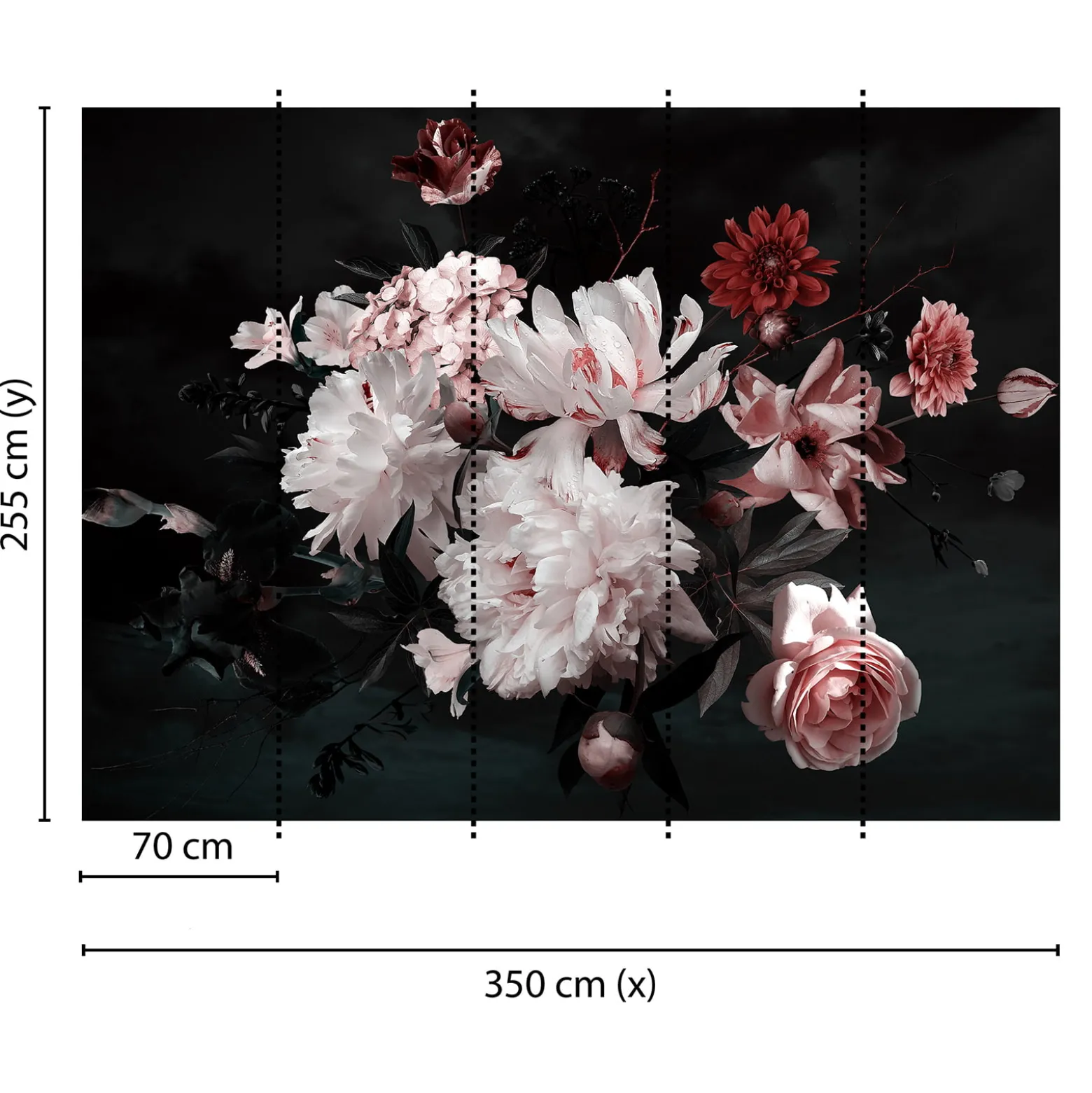 Fototapete Vlies Blumen Blüten Floral weiß rot schwarz