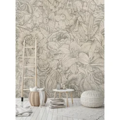 Fototapete Vlies Blumen Botanik beige grau Premium