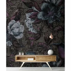 Fototapete Vlies Blumen Floral Kreuze taupe blau Premium