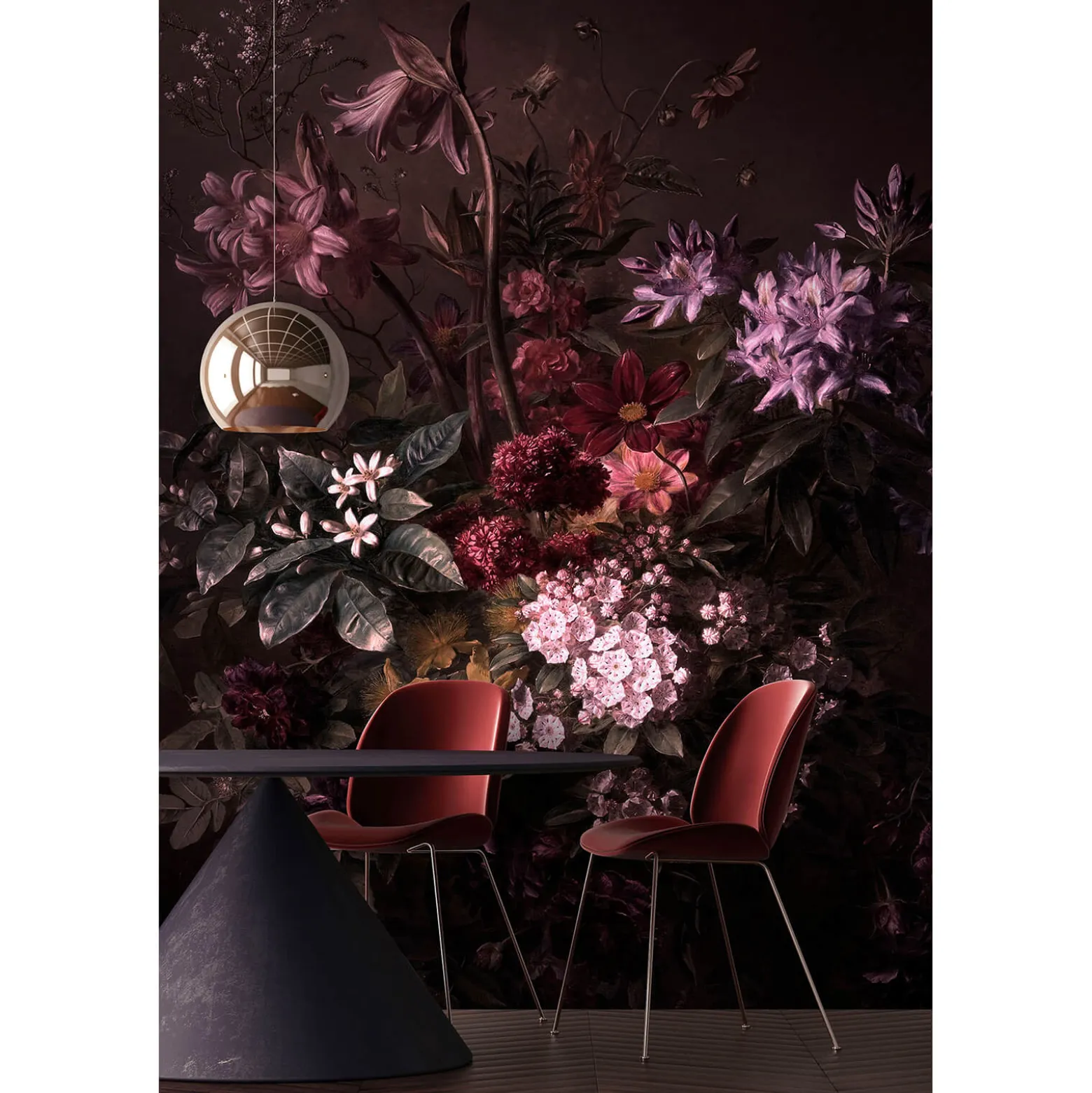 Fototapete Vlies Blumen Floral schwarz rosa Premium