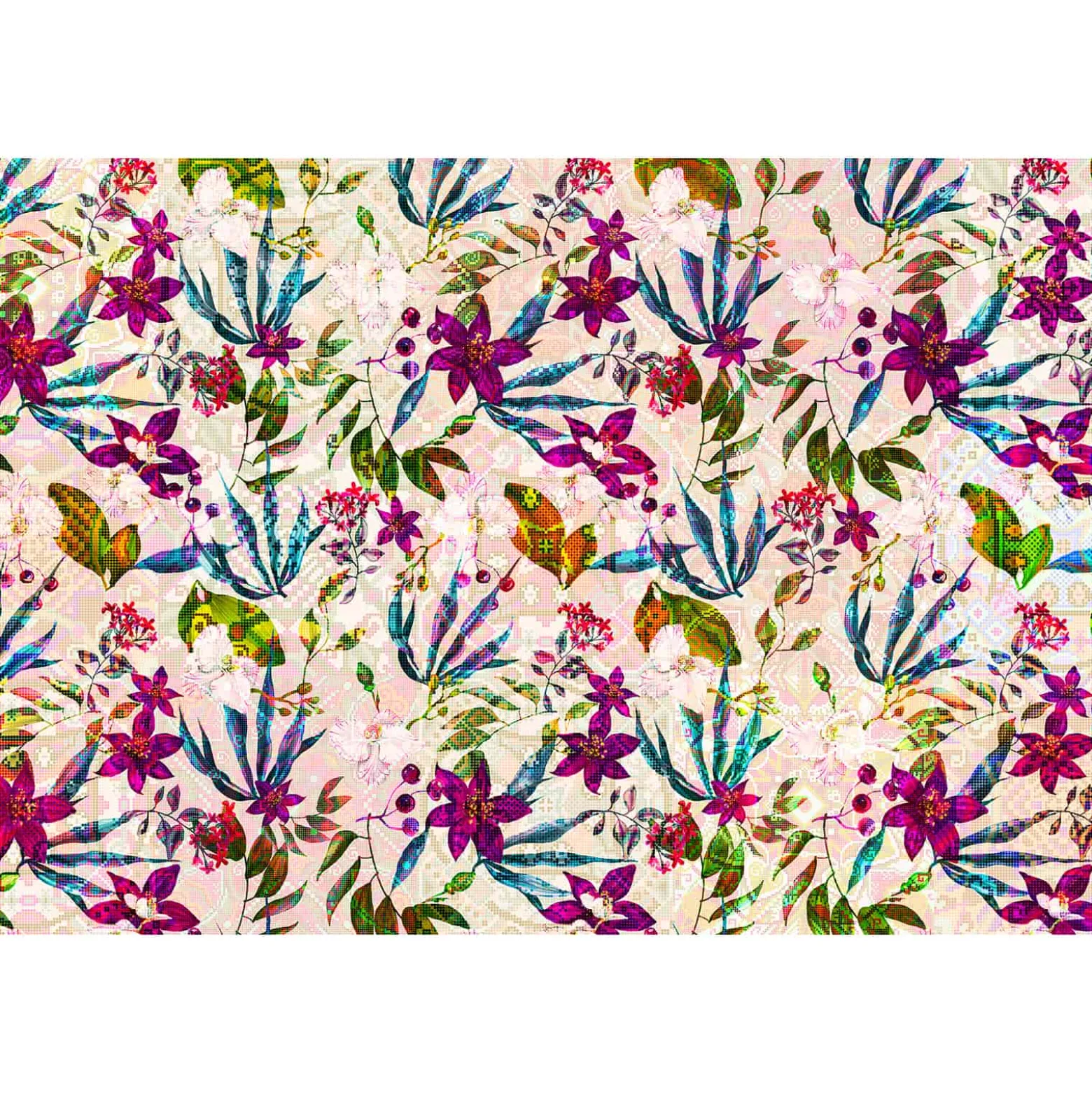 Fototapete Vlies Blumen Floral Mosaik Neon lila bunt