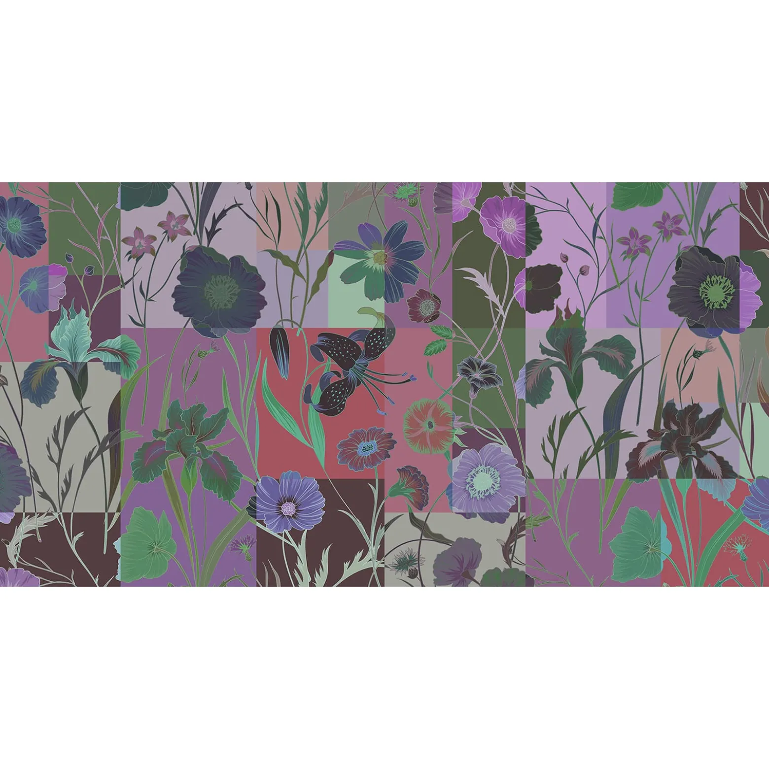 Fototapete Vlies Blumen grün rot violett Premium