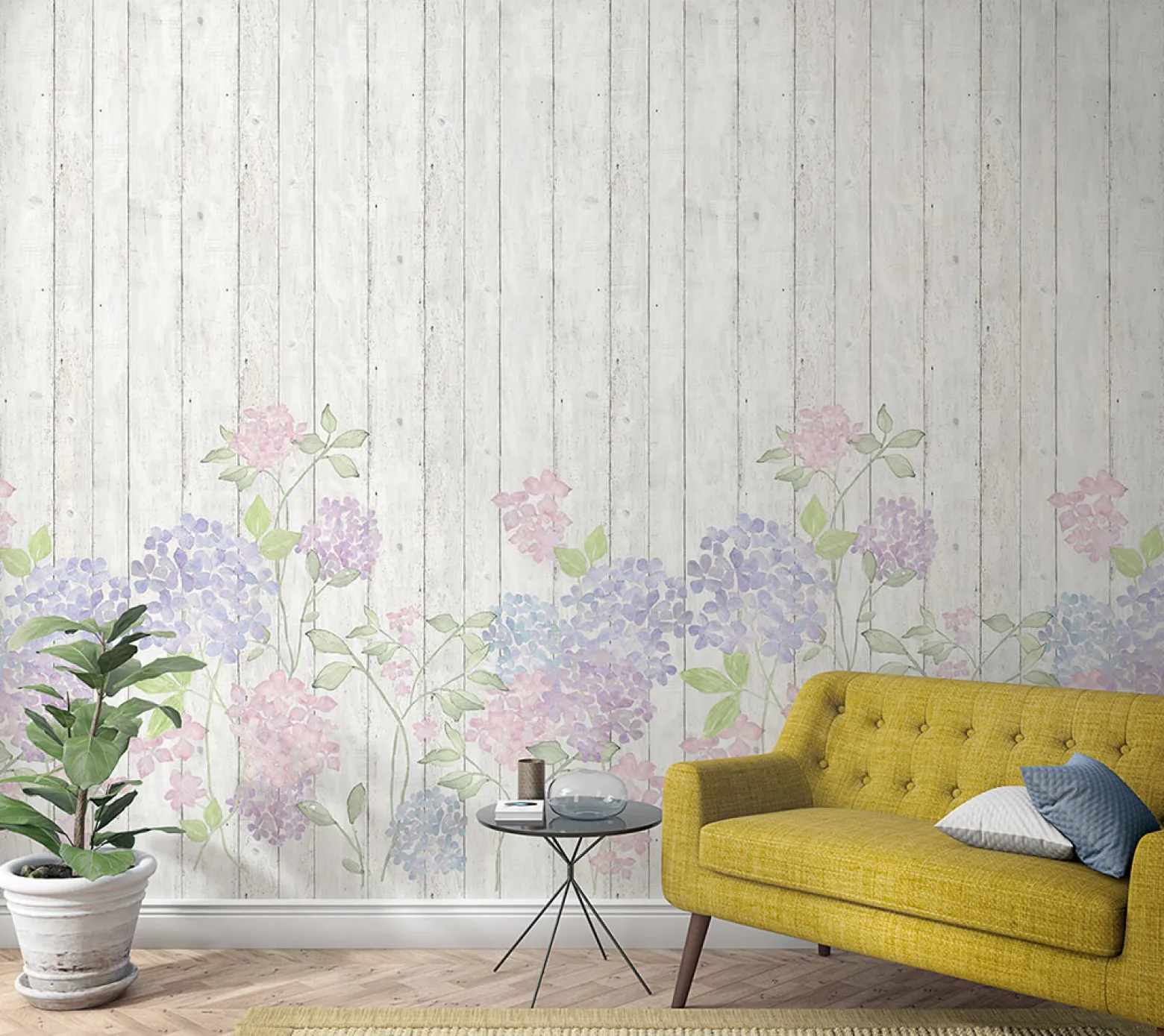 Fototapete Vlies Blumen Holz Paneele lila rosa 47265