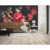 Fototapete Vlies Blumen Rosen Floral orange rot schwarz