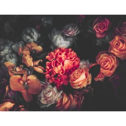 Fototapete Vlies Blumen Rosen Floral orange rot schwarz