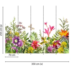 Fototapete Vlies Blumen Schmetterling Floral grün bunt