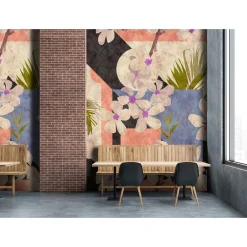 Fototapete Vlies Blumen Vintage beige blau Premium