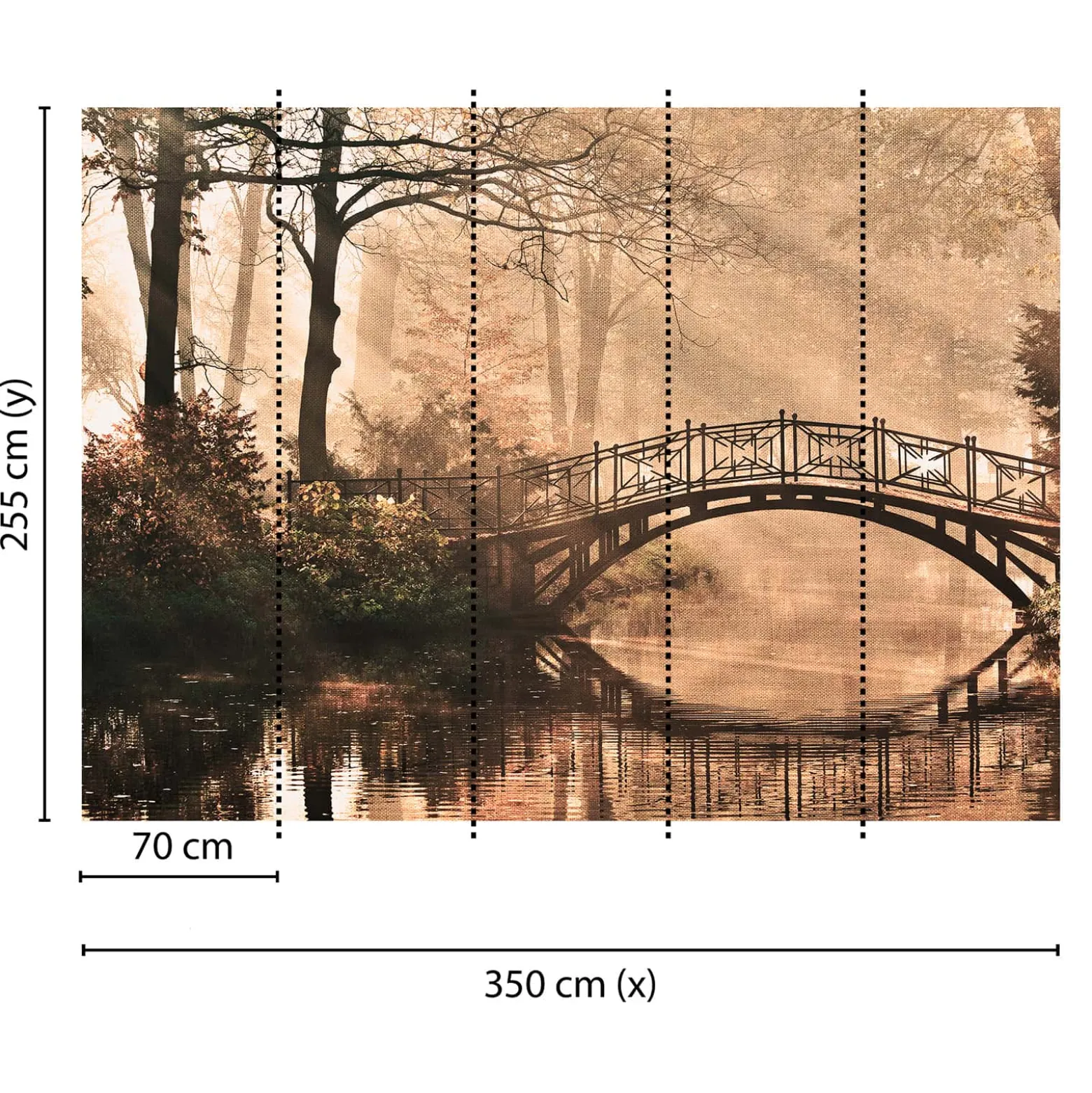 Fototapete Vlies Brücke Wald Fluss braun grün schwarz