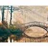 Fototapete Vlies Brücke Wald Fluss grün gelb braun