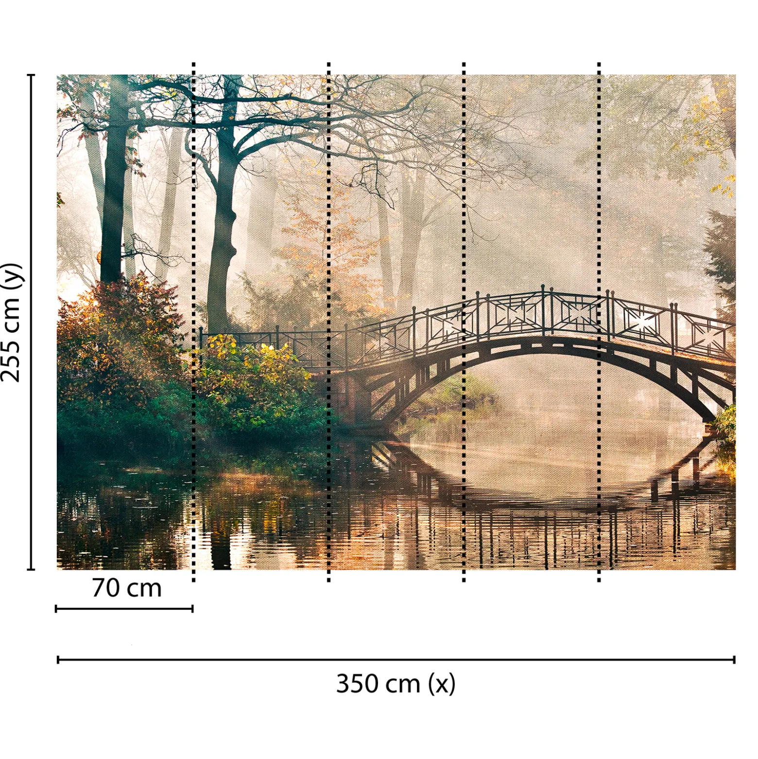 Fototapete Vlies Brücke Wald Fluss grün gelb braun