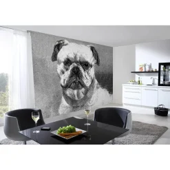 Fototapete Vlies Bulldogge Hund Gemalt grau