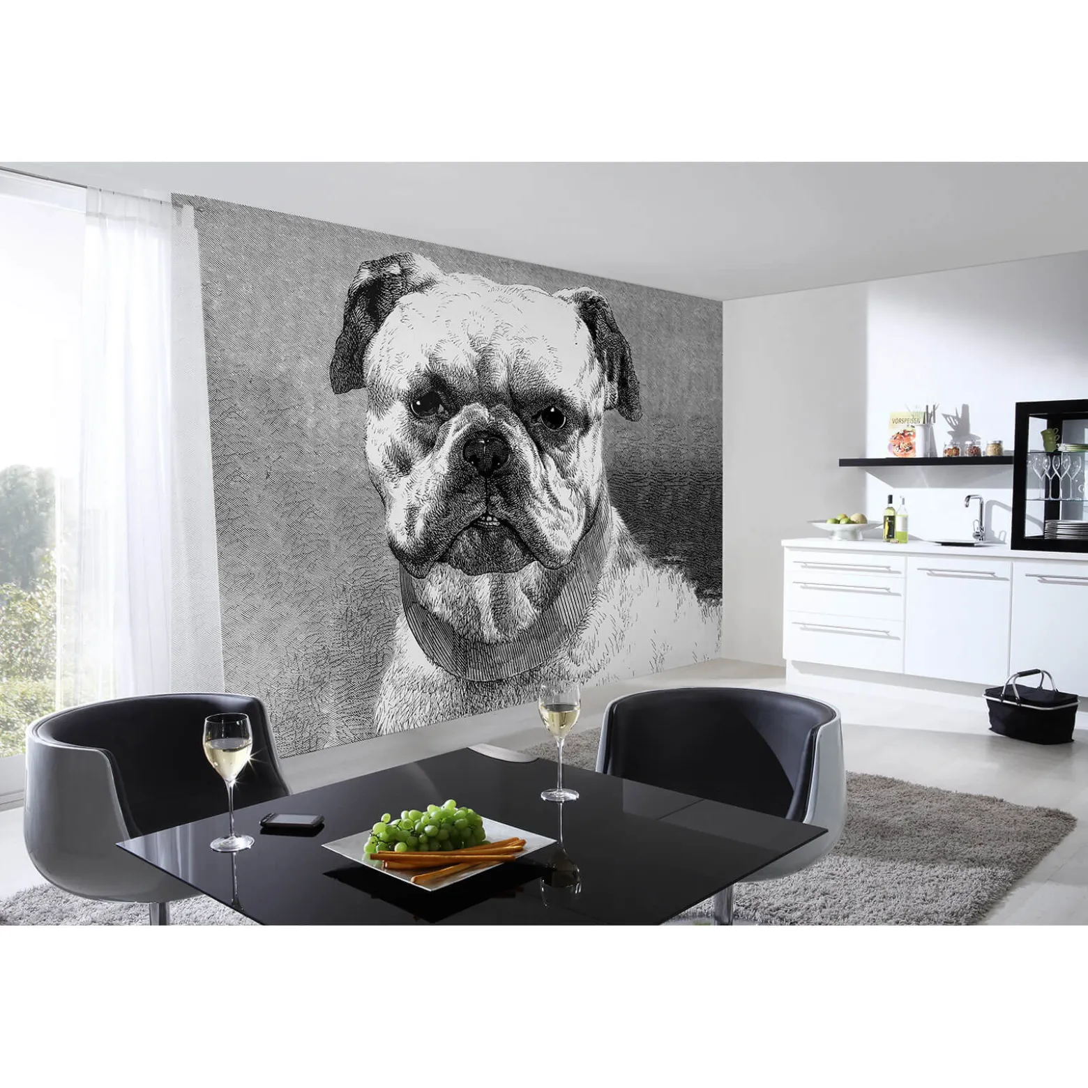 Fototapete Vlies Bulldogge Hund Gemalt grau
