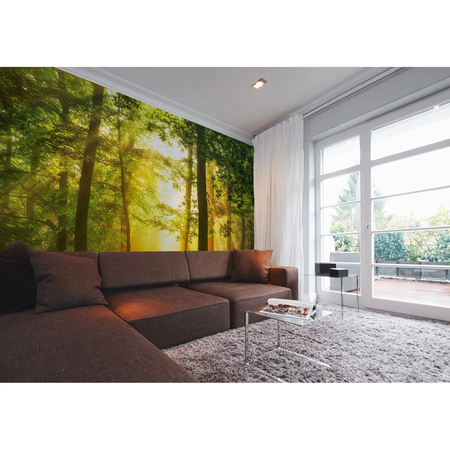 Fototapete Vlies Bäume Waldlichtung grün gelb