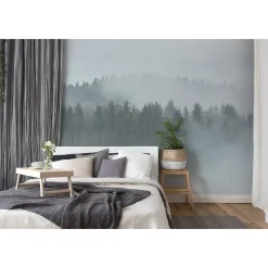 Fototapete Vlies Bäume Wald Nebel grau grün Designwalls