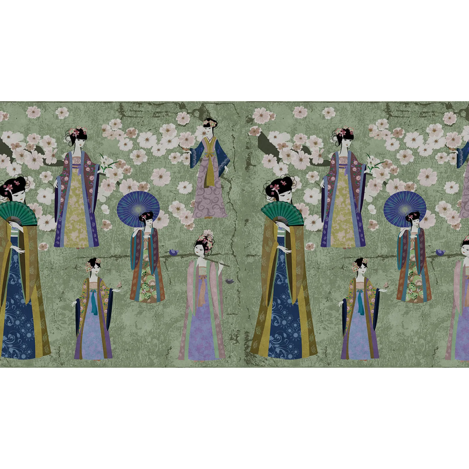 Fototapete Vlies China Konkubine grün blau Premium