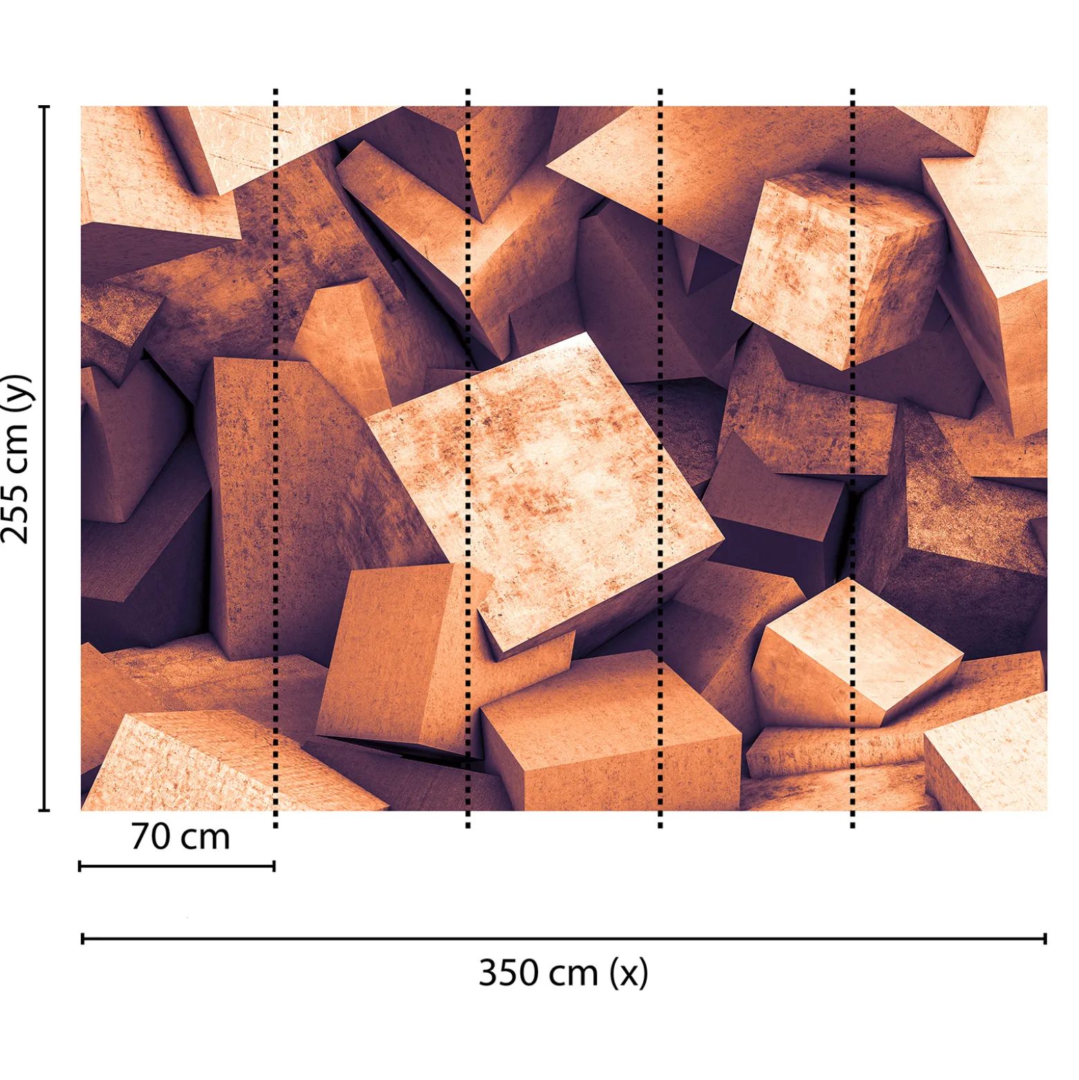 Fototapete Vlies 3D Beton Blöcke Steine kupfer