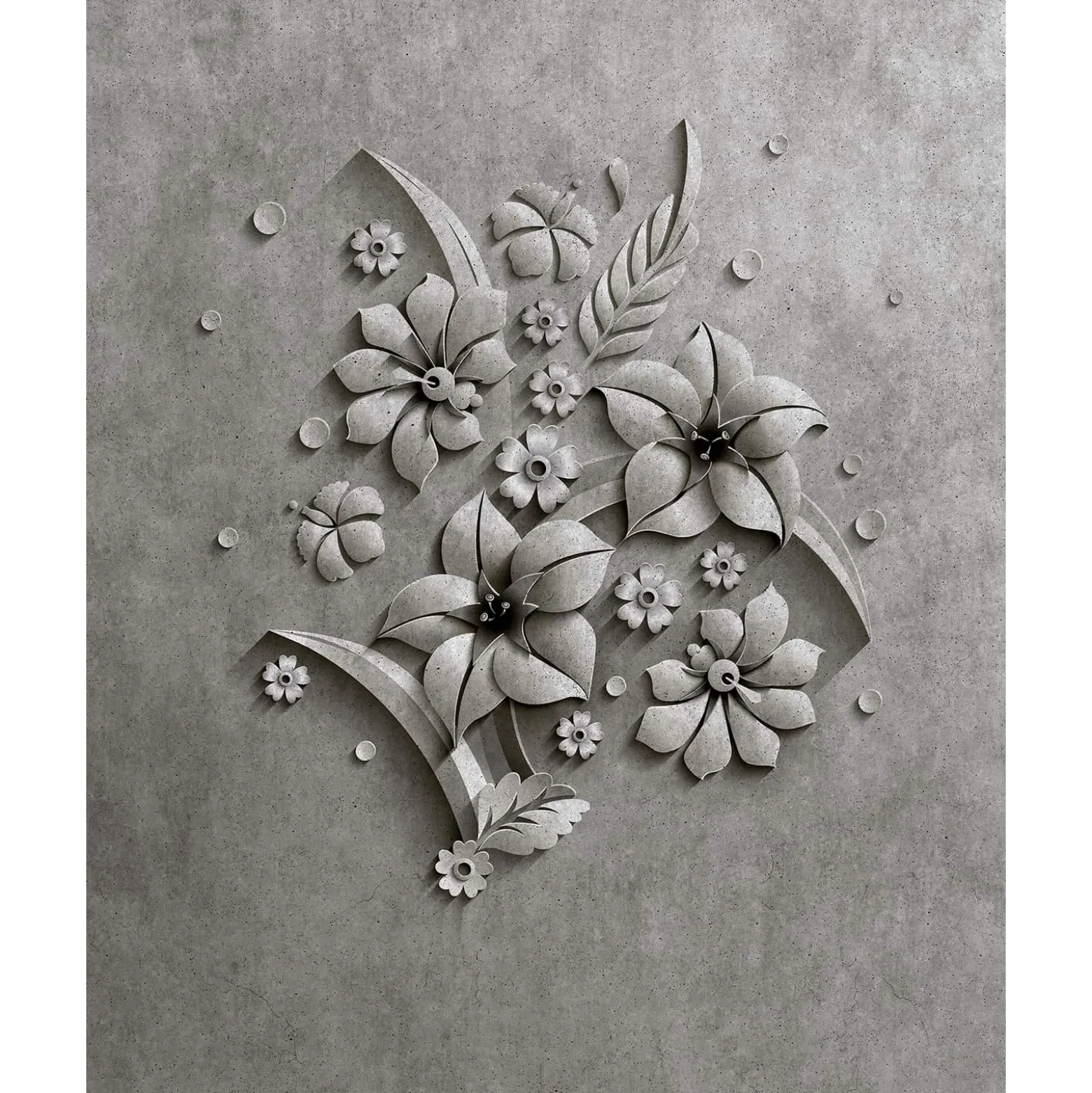 Fototapete Vlies 3D Blumen Beton grau schwarz Premium