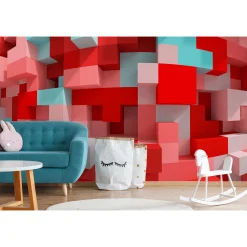 Fototapete Vlies 3D Grafisch Tetris Steine rosa