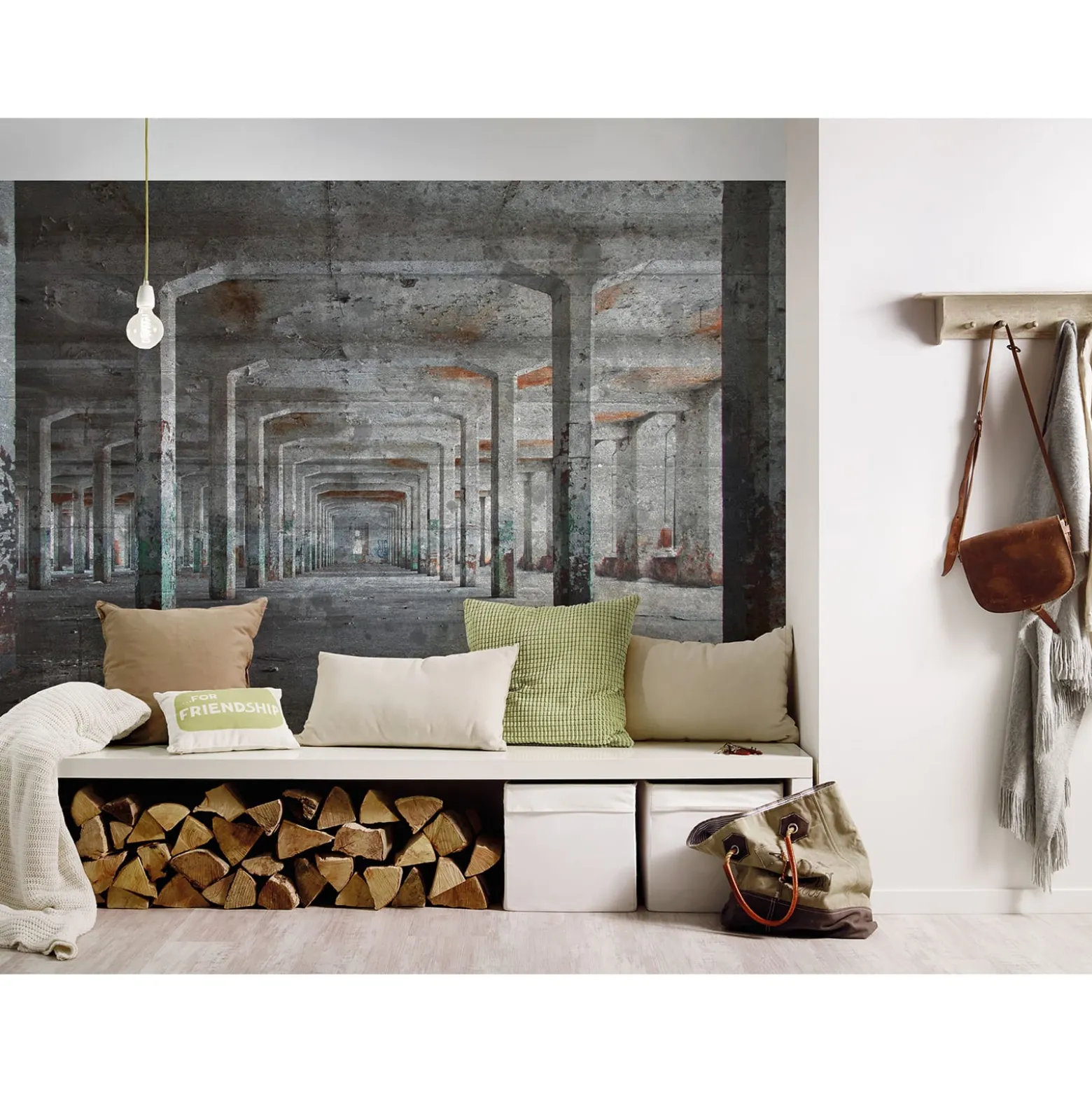 Fototapete Vlies 3D Pfosten Beton Industrial grau kupfer