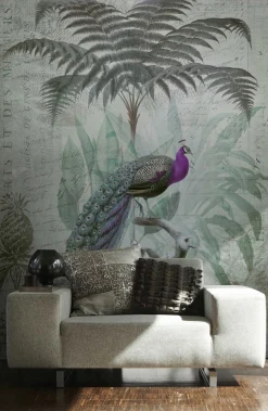 Fototapete Vlies Dschungel Pfau grau-grün lila